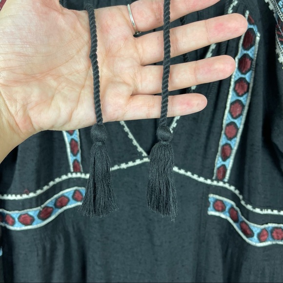 Free People All My Life Embroidered Black Smocked Long Sleeve Mini Dress XS - Picture 8 of 14